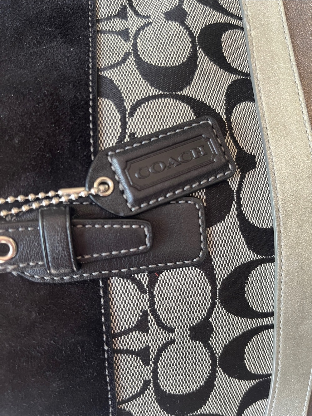 Coach F11530 Jacquard and Leather Signature C Stripe Tote Bag Black Gray Silver - Picture 4 of 7